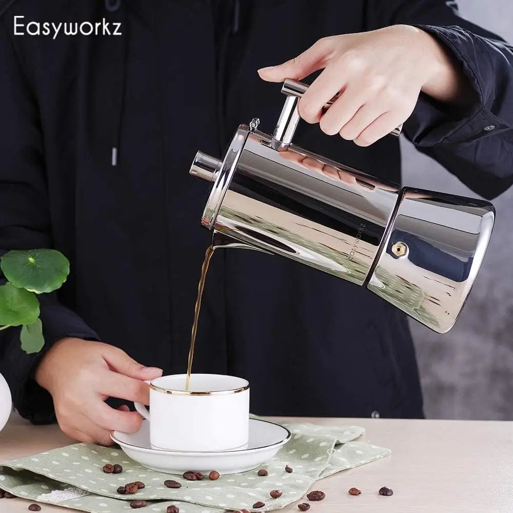 Stovetop Espresso Maker Stainless Steel Italian Coffee Machine Maker 4Cup 6.8 oz Induction Moka Pot-2