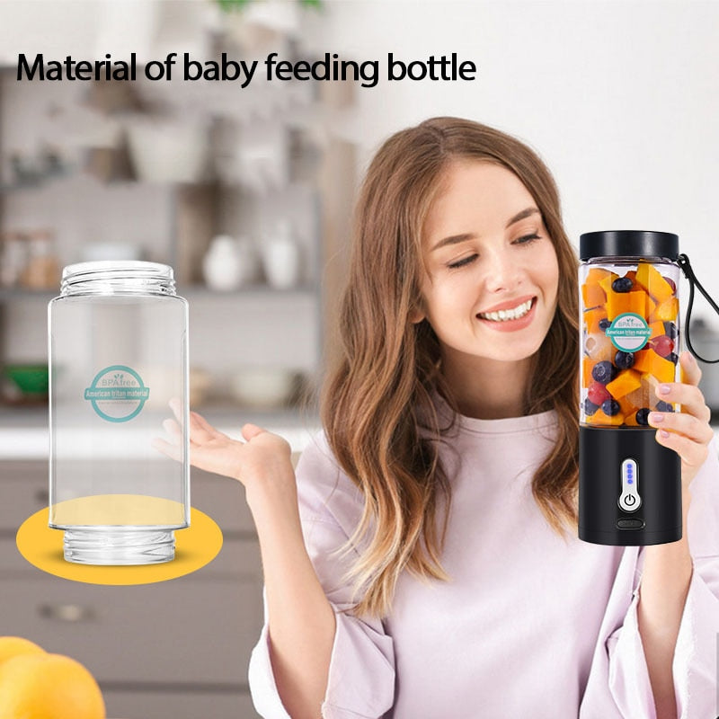 530ML Electric Juicer Portable Smoothie Blender USB Rechargeable Food Processor Fruit Mixer Machine Mini Juicer Blender Cup-3